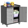 Sturdy Metal Tool Storage Cabinet With Wheels Durable Garage, Office & Home Organizer Steel - White - Image 11