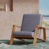 Patio Lounge Chair, Outdoor Club Chair - Dark Gray / Teak - Image 5