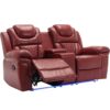 3 Pieces Recliner Sofa Sets Home Theater Seating Manual Recliner Chair With Center Console And Led Light Strip For Living Room - Wind Red - Image 19