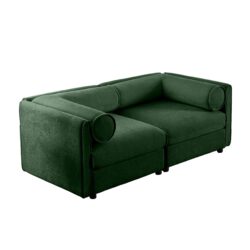 2 Seater Sofa With Storage Seat And Cylindrical Backrest Modern Fabric Loveseat - Green