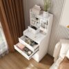 3 In 1 Dressing Table With LED Mirror & Storage Stool, Compact Makeup Vanity - White - Image 8