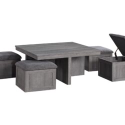 Moseberg - Coffee Table With Storage Stools - Light Gray