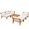 6 Piece Patio Sofa Set, Acacia Wood Outdoor Modular Sectional Garden Furniture Set L Shaped Conversation Set, Convertible Daybed With Tea Table, Ottoman, 5 Cushions And Pillows - Teak / Beige - Image 9
