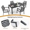 5 Pieces Outdoor Patio Dining Set, Rectangular Table And 4 Stationary Dining Chairs - Ember Black - Image 5