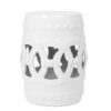 Elegant Glazed Ceramic Drum Stool Indoor / Outdoor Side Table Accent Garden Stool - White - Image 8