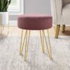 Ottoman, Pouf, Footrest, Foot Stool, Round Metal Legs, Contemporary, Modern - Pink / Gold - Image 8