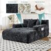 Chenille Interior Lazy Sofa Chaise Lounge Armchair With 3 Pillows And Armrests, Soft Chenille - Black - Image 7