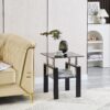 Modern Tempered Glass Sofa Table With Storage, 2 Layers Living Room Side Table - Black - Image 4