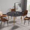 Modern Artificial Stone Round Dining Table With Golden Metal Legs, Can Accommodate 6 People - Black - Image 12