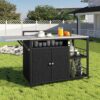 Outdoor Kitchen Island With Storage, Cooking Station, Grill Cart, Foldable Tabletop, And Bottle Opener - Dark Brown - Image 2