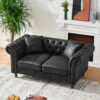 Chesterfield Sofa, High Tech Fabric Roll Armrest - Black - Image 5