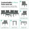 6 Piece Patio Sofa Furniture Set, Half Moon Outdoor Sectional Sofa With 2 High Low Coffee Tables, Wicker Rattan, Tempered Glass, 4 Pillows & Cushions, For Backyard, Garden, Poolside - Gray - Image 5