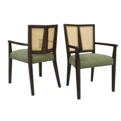 Mid Century Modern Arm Dining Chair (Set of 2) With Rattan Backrest - Dark Brown / Green