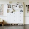 Multifunctional Tipping Bucket Shoe Cabinet With Storage Shelf & 6 Flip Drawers, Large Hall Tree With Tempered Glass Doors, Foyer Cabinet With 4 Hooks For Hallway - White - Image 5