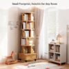 6 Tier Rotating Bookshelf With Wheels And Drawer, 360° Spinning Design, Space Saving Storage, For Home - Wood - Image 10