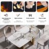 63" Artificial Stone Pandora White Curved Golden Metal Leg Dining Table, 6 People - Antique White / Gold - Image 10