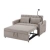 Convertible Sofa Bed Loveseat Sofa With Three USB Ports, Two Side Pockets, Two Cup Holders And 360° swivel Phone Holder For Living Room - Light Gray - Image 17