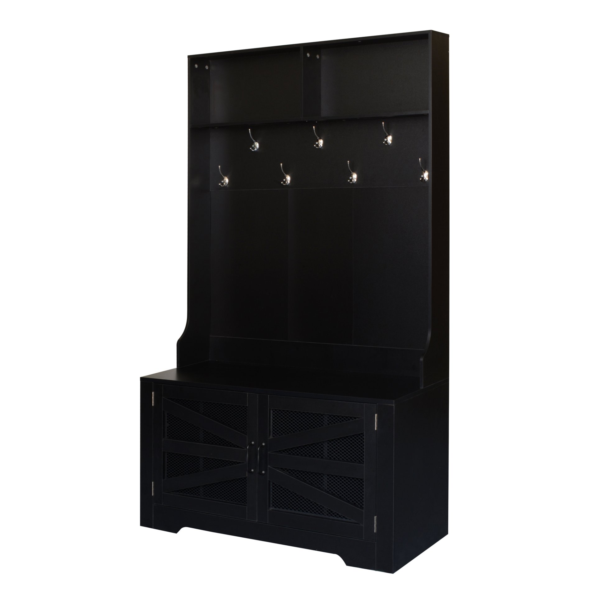 Entryway Bench With Coat Rack, 3 In 1 Design And Adjustable Shelves, Hall Tree With 7 Hooks For Entrance, Living Room - Black - Image 11