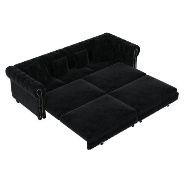 3 In 1 Pull Out Sofa Bed, King Size Sofa Bed, 3 Seater Sofa With Movable Ottoman, Tufted Design, Suitable For Living Rooms - Black