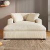 Oversized Chaise, Lounge Chair Classic Design, Soft Fabric, Durable Frame With Solid Wood Legs - Beige - Image 4