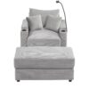Modern Style Single Sofa Sofa Couch With Storage Space, A Movable Ottoman, Two USB Ports, Two Cup Holders, A Phone Holder For Living Room - Gray - Image 12