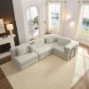 Oversized Upholstered Sectional Sofa Couch Set, Modular L Shaped Floor Sofa Set With 6 Pillows For Living Rooms - Light Gray - Image 3