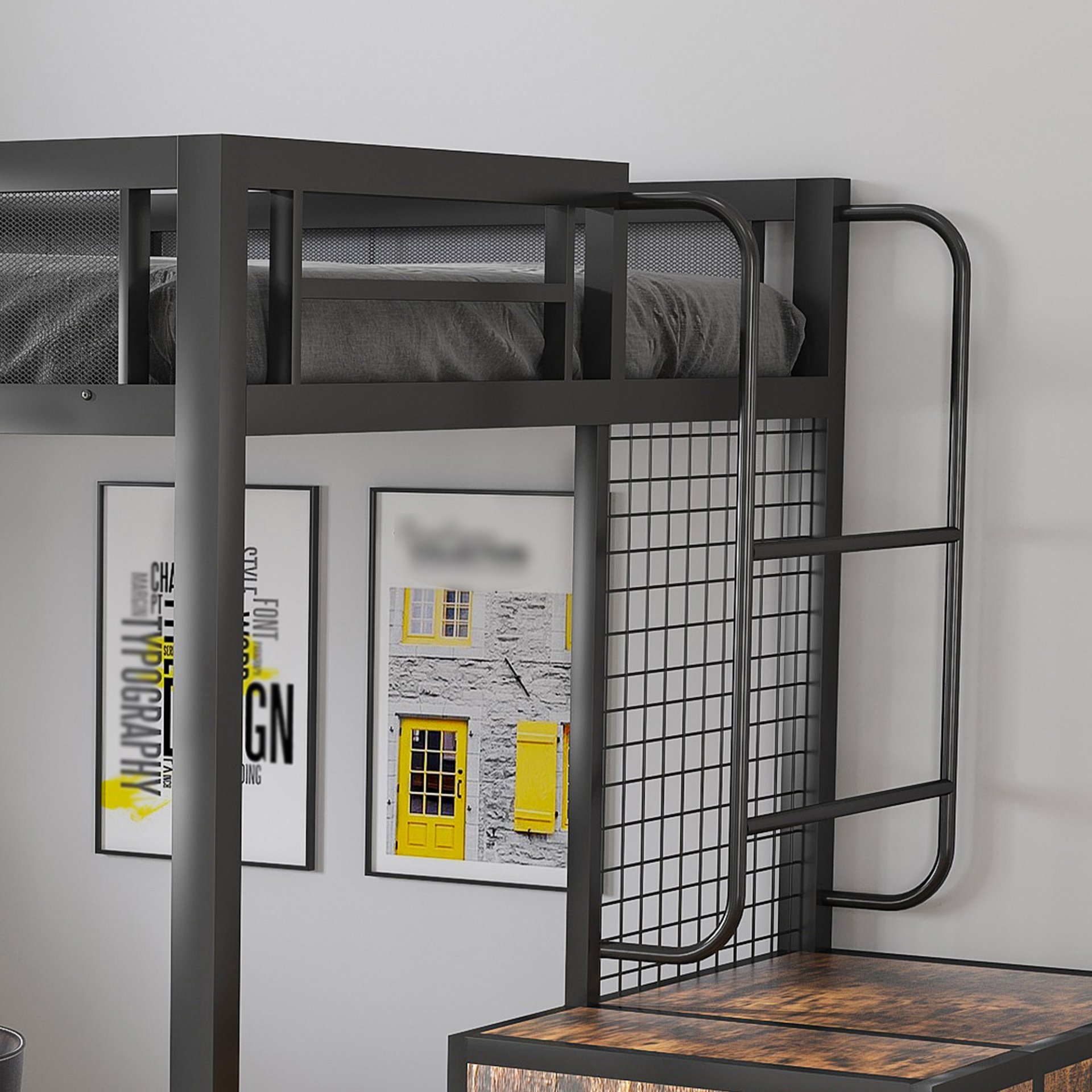 Heavy Duty Full Loft Bed With Desk & USB Charging Metal Frame With Storage Drawers And Staircase - Black - Image 7