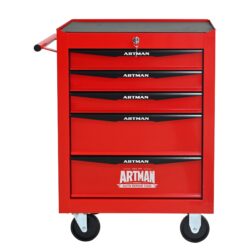 Rolling Metal Tool Chest With 5 Drawers, 20" Steel Storage Cabinet With Ball Bearing Slides - Red / Black