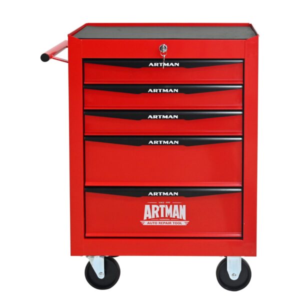 Rolling Metal Tool Chest With 5 Drawers, 20" Steel Storage Cabinet With Ball Bearing Slides - Red / Black