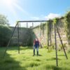 Xns008 Interesting Triple Children Metal Safe Swing Set 440Lbs For Outdoor Playground Three Seat Swing For Age 3+ - Green / Black - Image 2