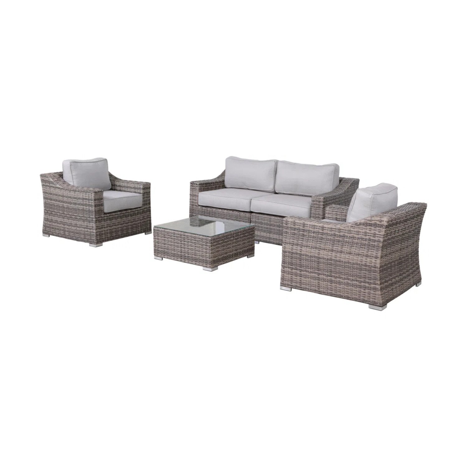 4 Seater Wicker Conversation Set With Cushions, All Weather - Gray Mix - Image 7