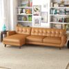 Allison - Left Facing Leather Sectional Sofa - Tan - Image 11