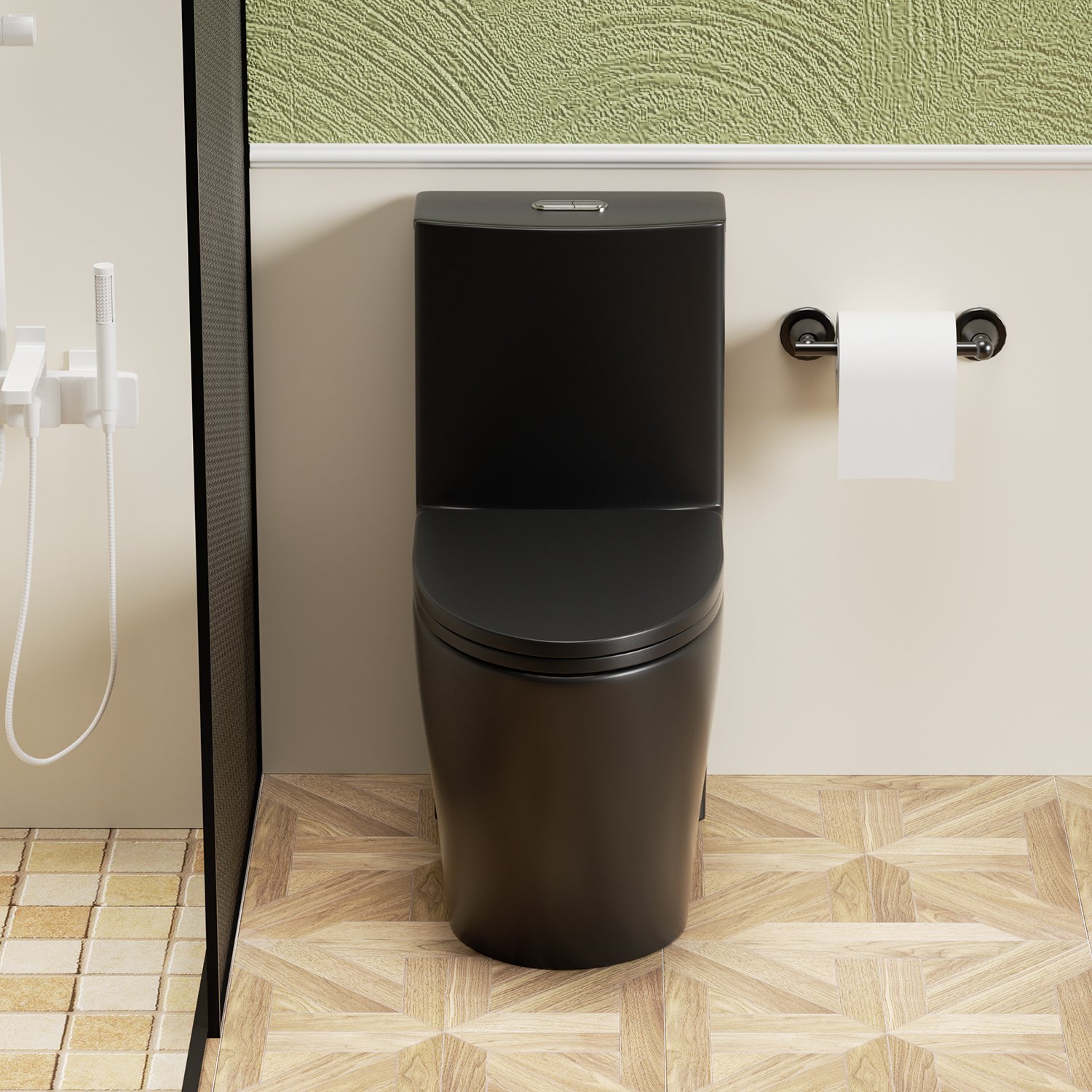 1 Piece Toilet With Tornado Flush, Dual Flush, And ADA Height Comfort Chair - Matte Black - Image 5