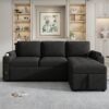 Convertible L Shaped Sofa Couch With Storage, Cup Holders, USB Ports - Black - Image 10
