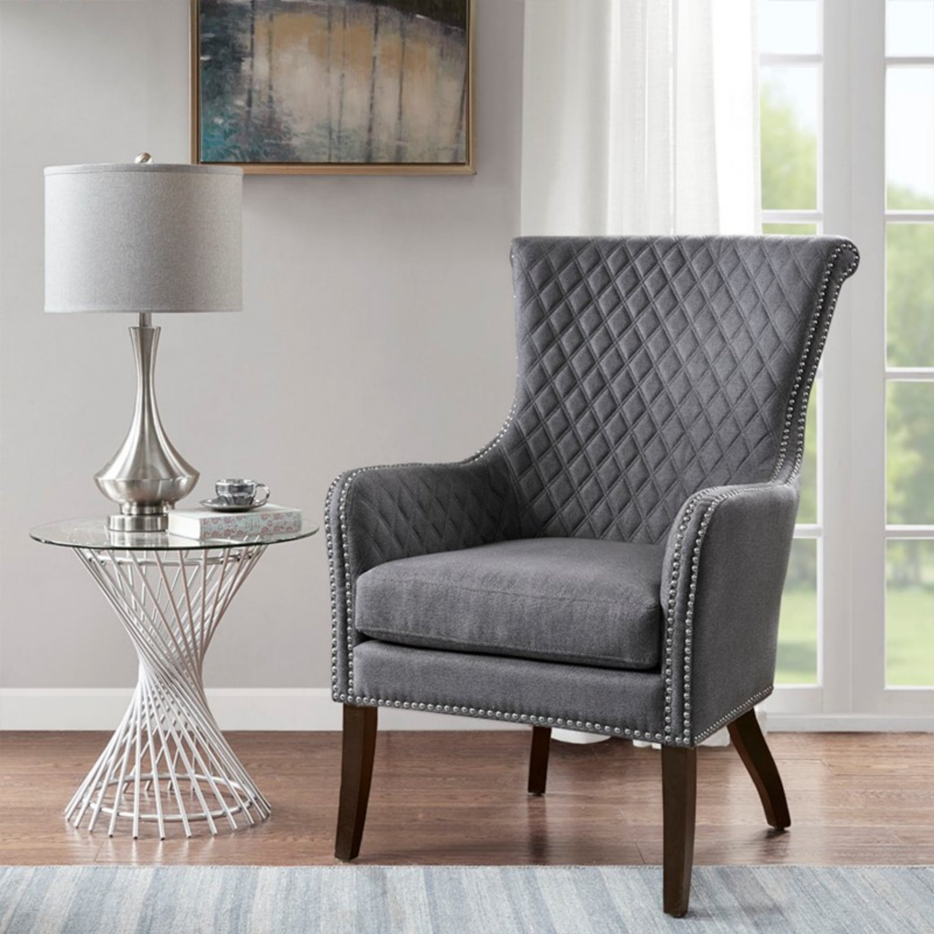 Heston - Accent Chair With Quilted Back And Nailheads - Gray - Image 2