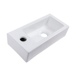 Rectangle Wall Mount Bathroom Sink With Single Faucet Hole, Stain Resistant - White