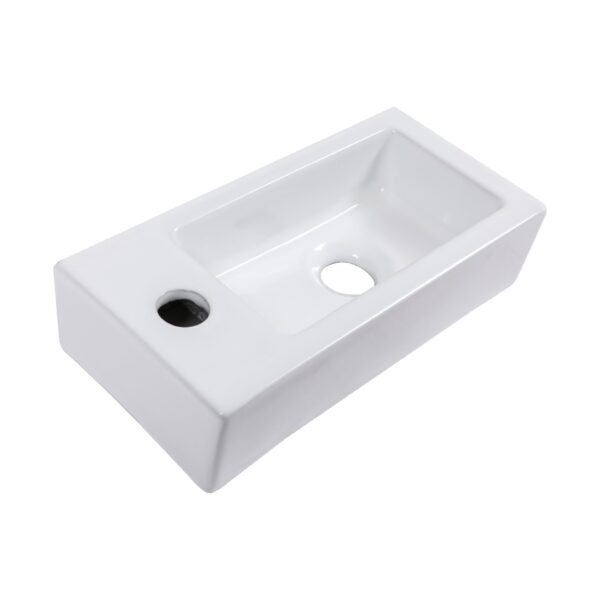 Rectangle Wall Mount Bathroom Sink With Single Faucet Hole, Stain Resistant - White