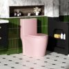 Fan Shaped Design 1 Piece Toilet With Elongated Bowl And Soft Close Seat, Dual Flush 1.1 / 1.6 Gpf - Pink Flower - Image 2