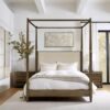 Queen Canopy Bed Frame With Upholstered Headboard - Brown - Image 2