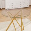 Modern Round Tempered Glass Dining Table With Sturdy Metal Legs For 1 - 4 People - Gold - Image 8