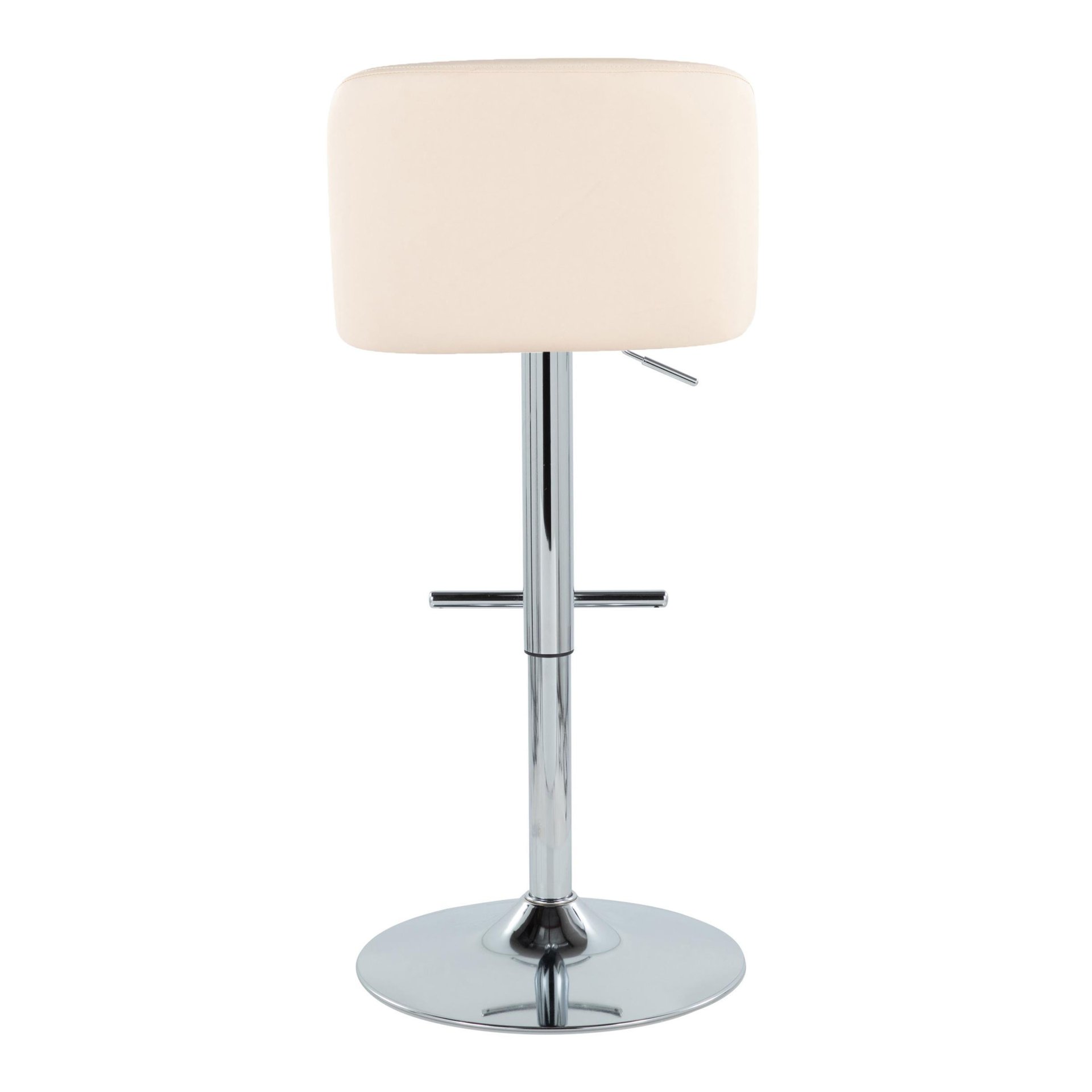 Toriano - Contemporary Adjustable Barstool With Swivel With Straight T Footrest (Set of 2) - Cream / Chrome - Image 5