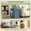 Vintage End Table Flip Top Side Table With USB Ports, 1 Multifunctional Drawer With Cup Holders, Sofa Couch Table With Bookshelf For Living Room And Small Space - Navy Blue - Image 9