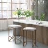Backless Upholstered Counter Stool With Padded Seat - Ivory / Bronze - Image 5