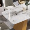 63" Modern Artificial Stone Pandora White Curved Metal Leg Dining Table, 6 People - Antique White / Gold - Image 8