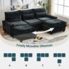 L Shaped Sectional Sofa With Movable Ottoman, 99'' Upholstered 4 Seats Couch - Black - Image 8
