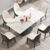 70.84" Modern Artificial Stone Panel Stainless Steel Curved Legs, Can Accommodate 6-8 People - White / Gray - Image 4