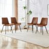 Modern Medieval Style Restaurant Cushioned Chairs With Suede Backrests And Black Metal Legs, (Set of 4) - Brown - Image 4