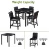 5 Pieces Counter Height Table Set, Wooden Kitchen Table Set With Square Table And 4 Upholstered Chairs, Counter Height Dining Table With Crystal Decoration And Chair Set For Kitchen, Dining Room - Black - Image 9