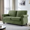 Soft Loveseat, Upholstered 2 Seater Couch, Loose Back Cushions And Turned Legs - Green - Image 8