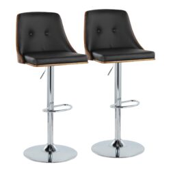 Gianna - Mid-Century Modern Adjustable Barstool With Swivel With Oval Footrest (Set of 2) - Walnut / Black